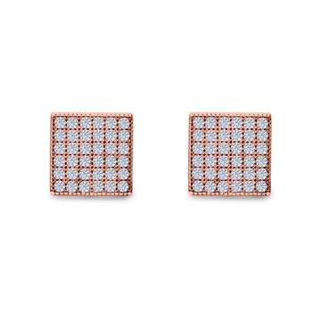 Square Stud Earrings Pave Rose Tone, Simulated CZ Screw-Back 925 Sterling Silver